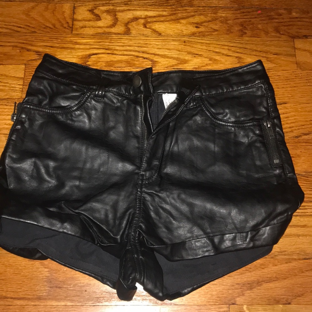Black faux leather shorts